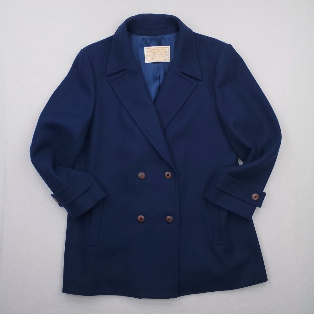 Vintage Pendleton Pea Coat Womens 16 Blue Wool USA MADE Double Breasted